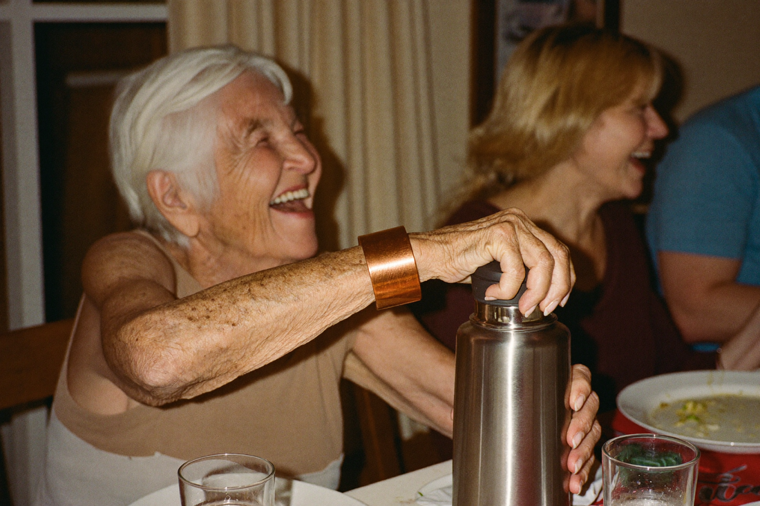 Marie, 81. Thirty years of the same bracelet — and the best hands in the family.