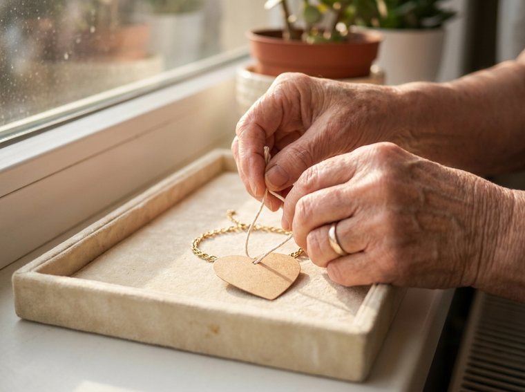 Tying the handwritten tag onto a finished Prescott piece