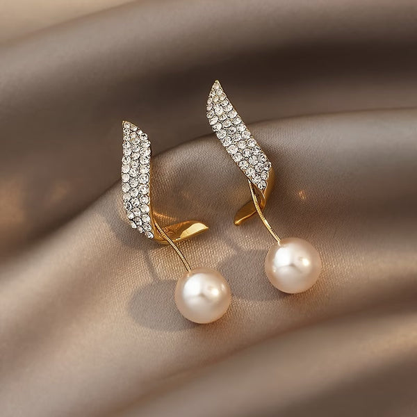 Crystal Plume Pearl Earrings