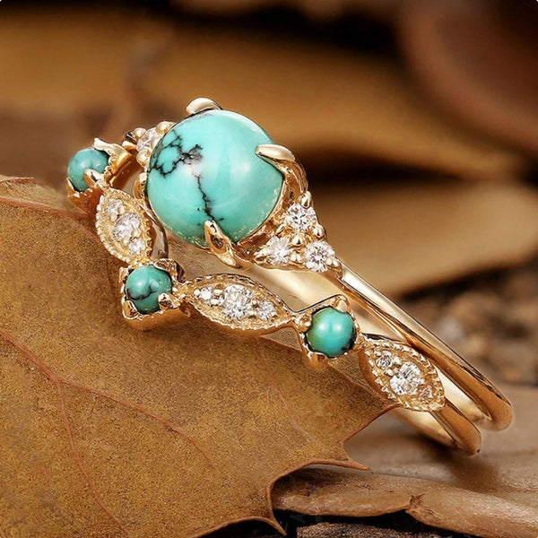Aureva Turquoise Crown Gold Ring Set