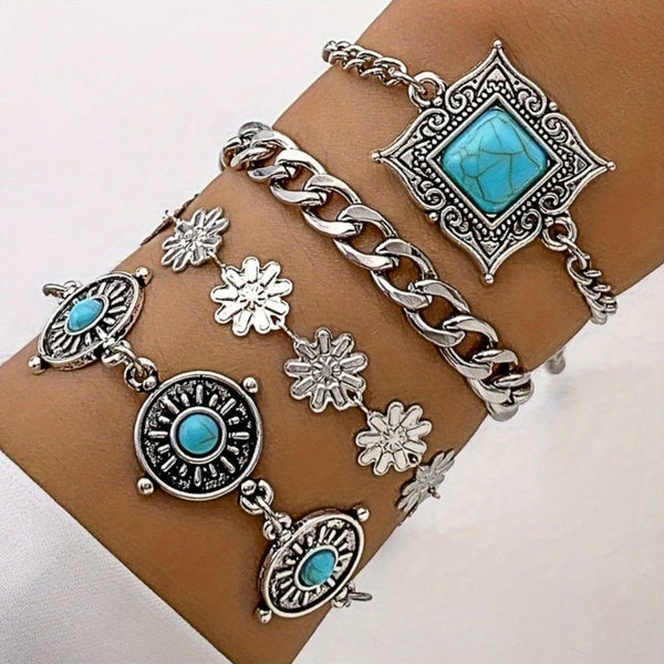 Sky Stone Layered Gold Bracelet Set