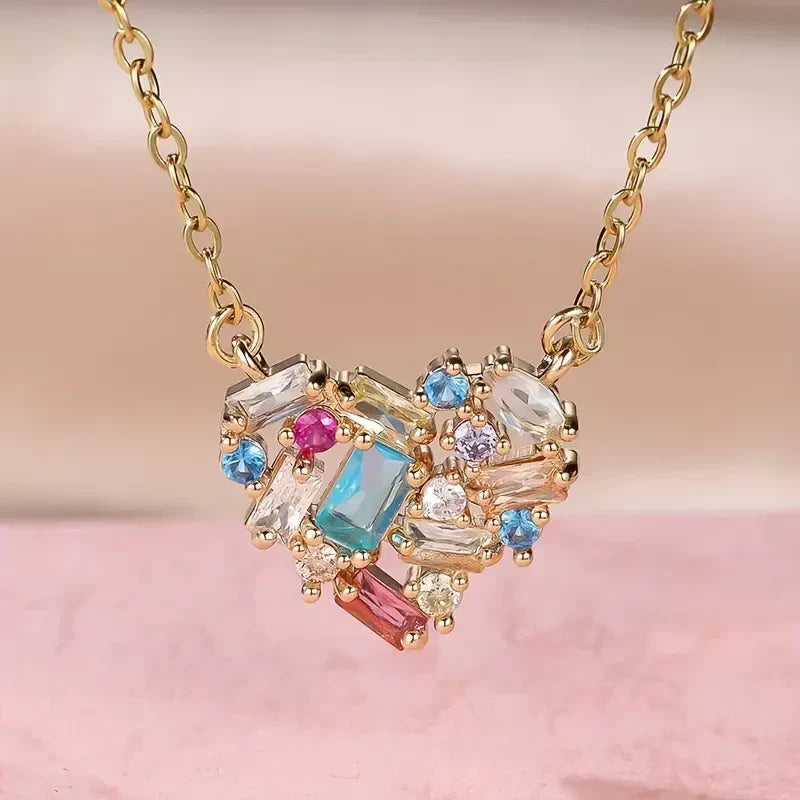 Colorful Gleam Heart Necklace | Gold