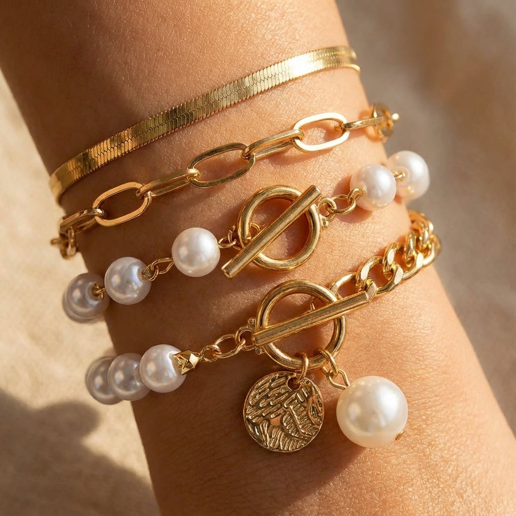 Luxe Layered Pearl Bracelet Set