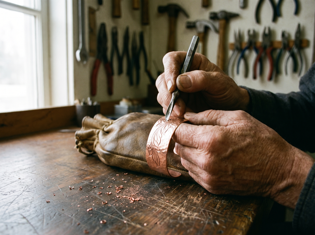 Engraving a copper cuff by hand
