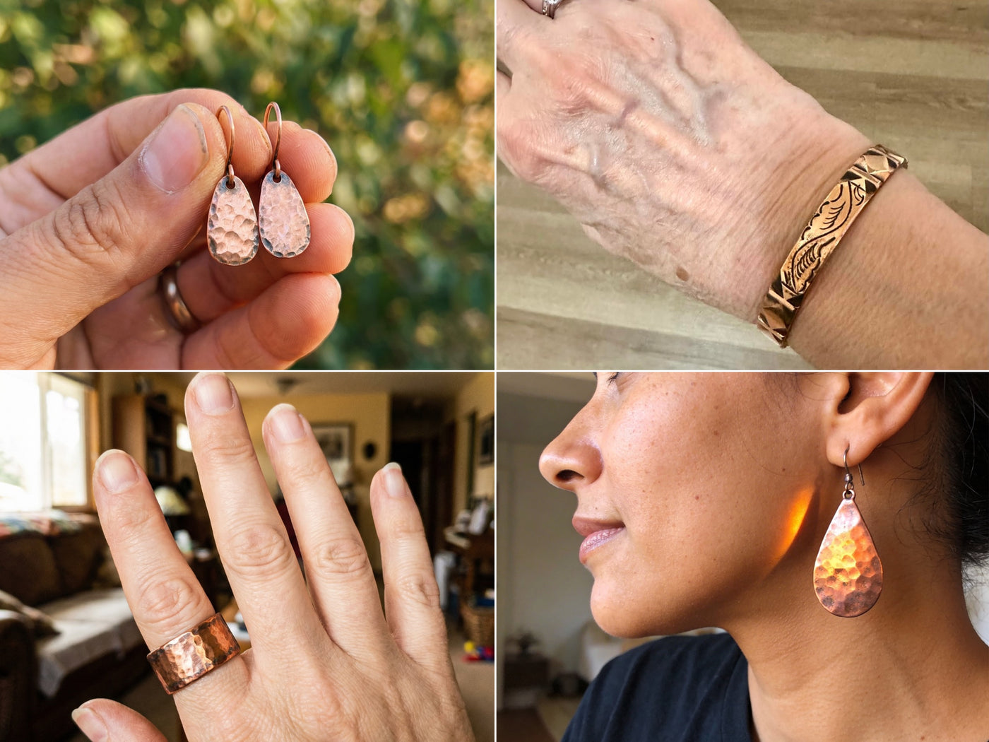 Women wearing solid copper jewelry