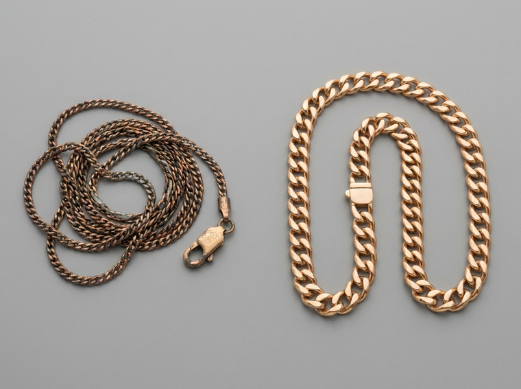 Mass-market plated chain compared with a solid handmade chain