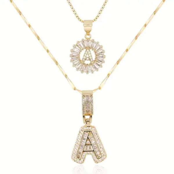 Pave Letter Initial Necklace Set
